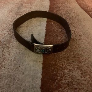 Vintage Gap Women Brown Genuine Leather Belt Size 30” Brass Buckle